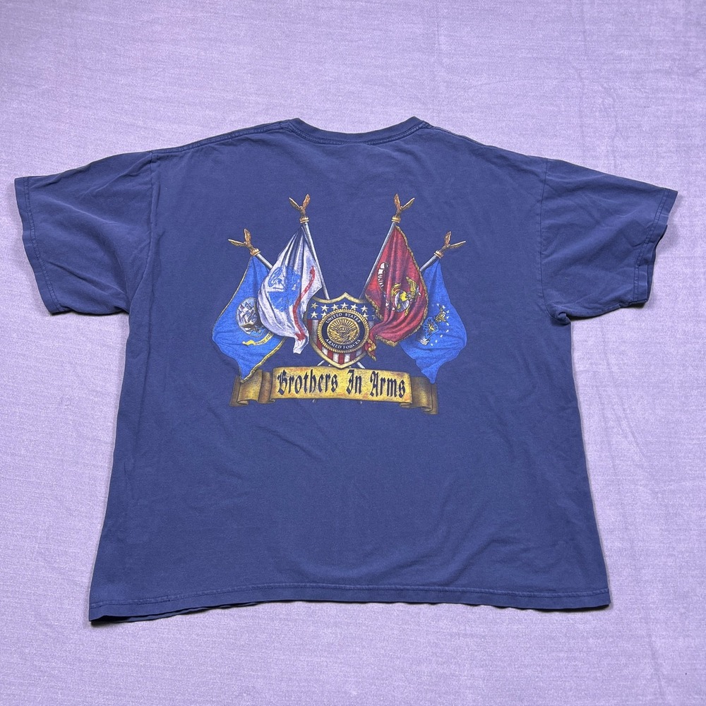 Gildan Brothers In Arms US Armed Forces Graphic T-Shirt Mens XL Blue Cotton